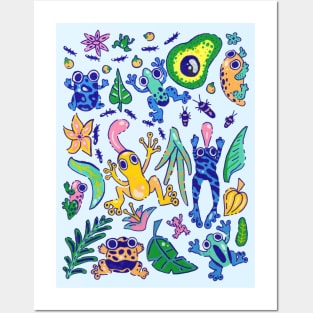 Vibrant Cartoon Dart Frogs Amphibian Pattern Posters and Art